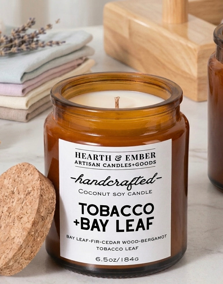 TOBACCO+BAY LEAF| 6.5oz Candle